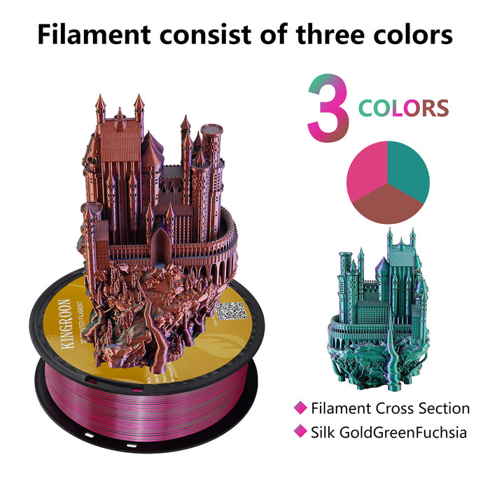 【2KG Pack】Tri-Color Silk PLA Filament - Golden / Green / Fuchsia-3D Print Material-Kingroon 3D