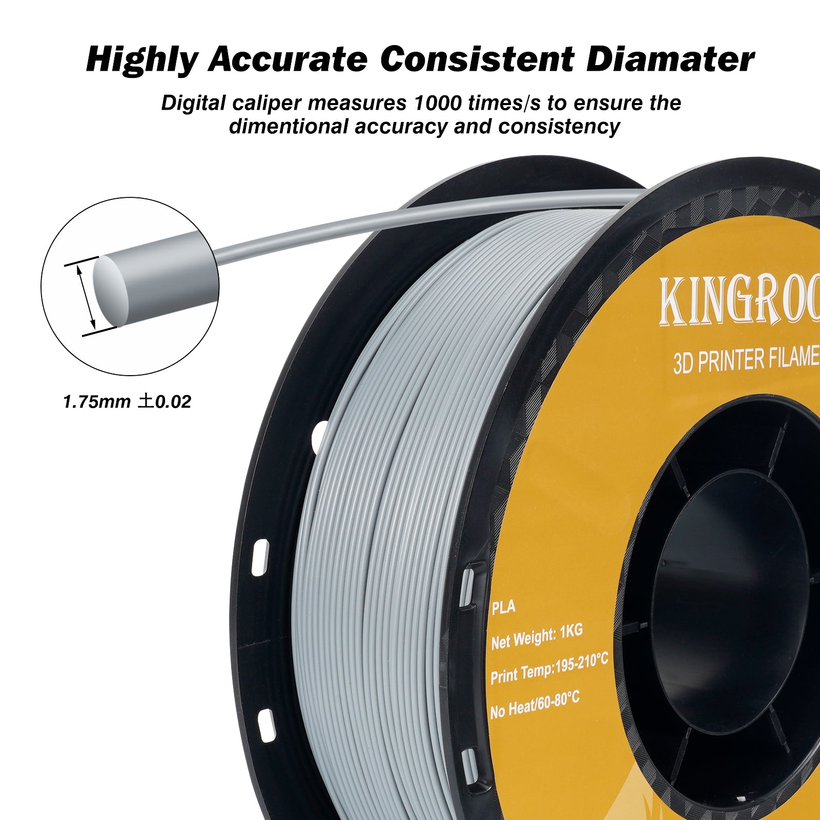 【2KG Pack】Silver PLA Filament (FRESH)-3D Print Material-Kingroon 3D