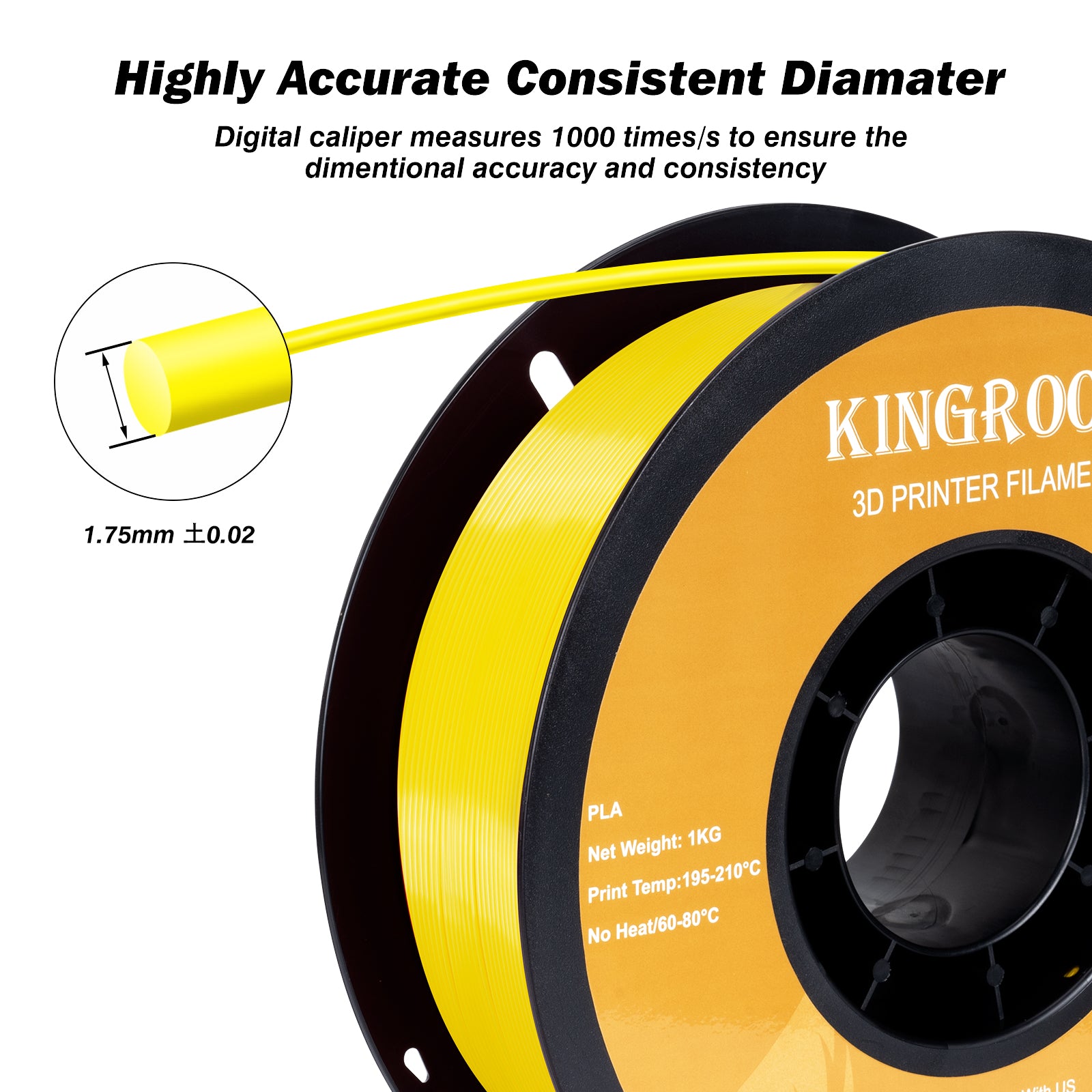 【2KG Pack】Yellow PLA 3D Printing Filament (FRESH)-3D Print Material-Kingroon 3D