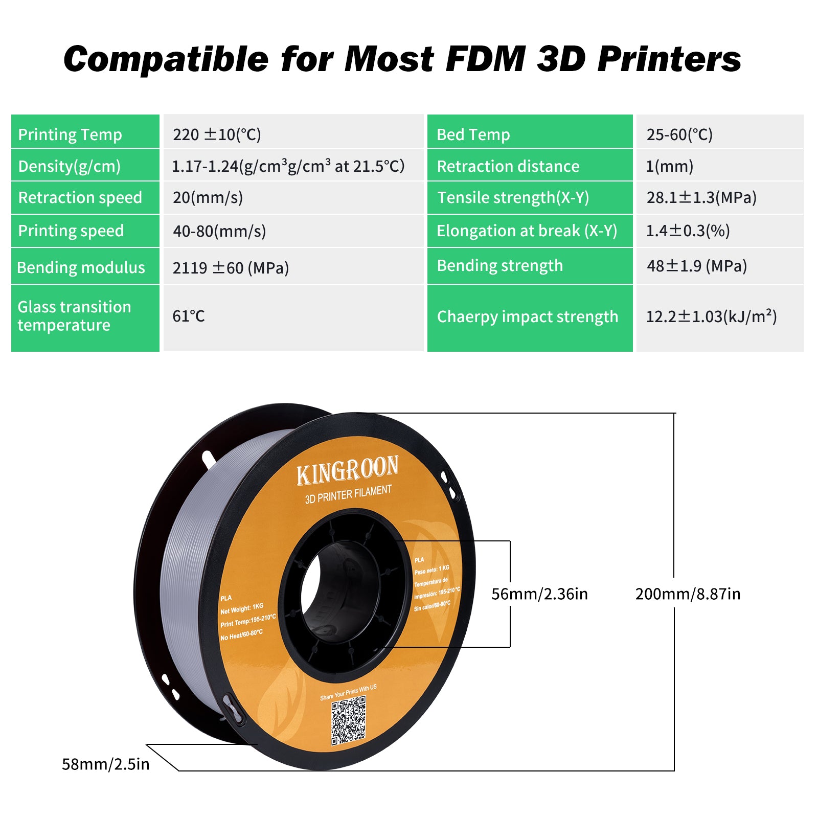 【2KG Pack】Silver PLA Filament (FRESH)-3D Print Material-Kingroon 3D
