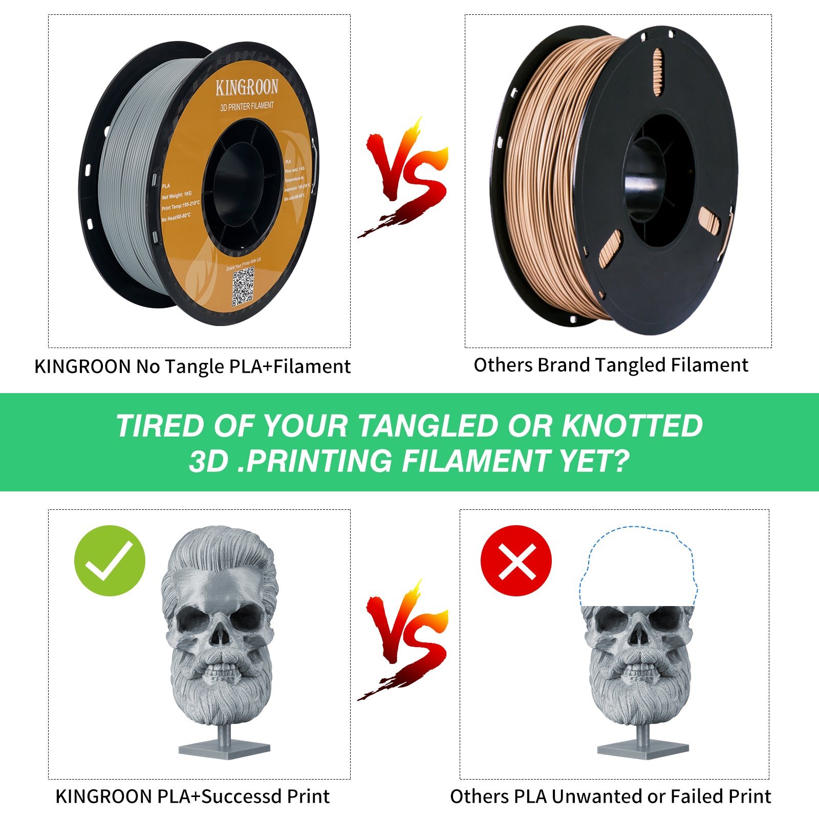 【2KG Pack】Silver PLA Filament (FRESH)-3D Print Material-Kingroon 3D