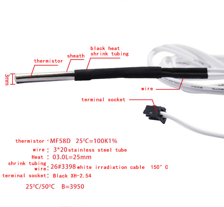 320 Thermistor With XH2.54-2P Connector For 3D Printer