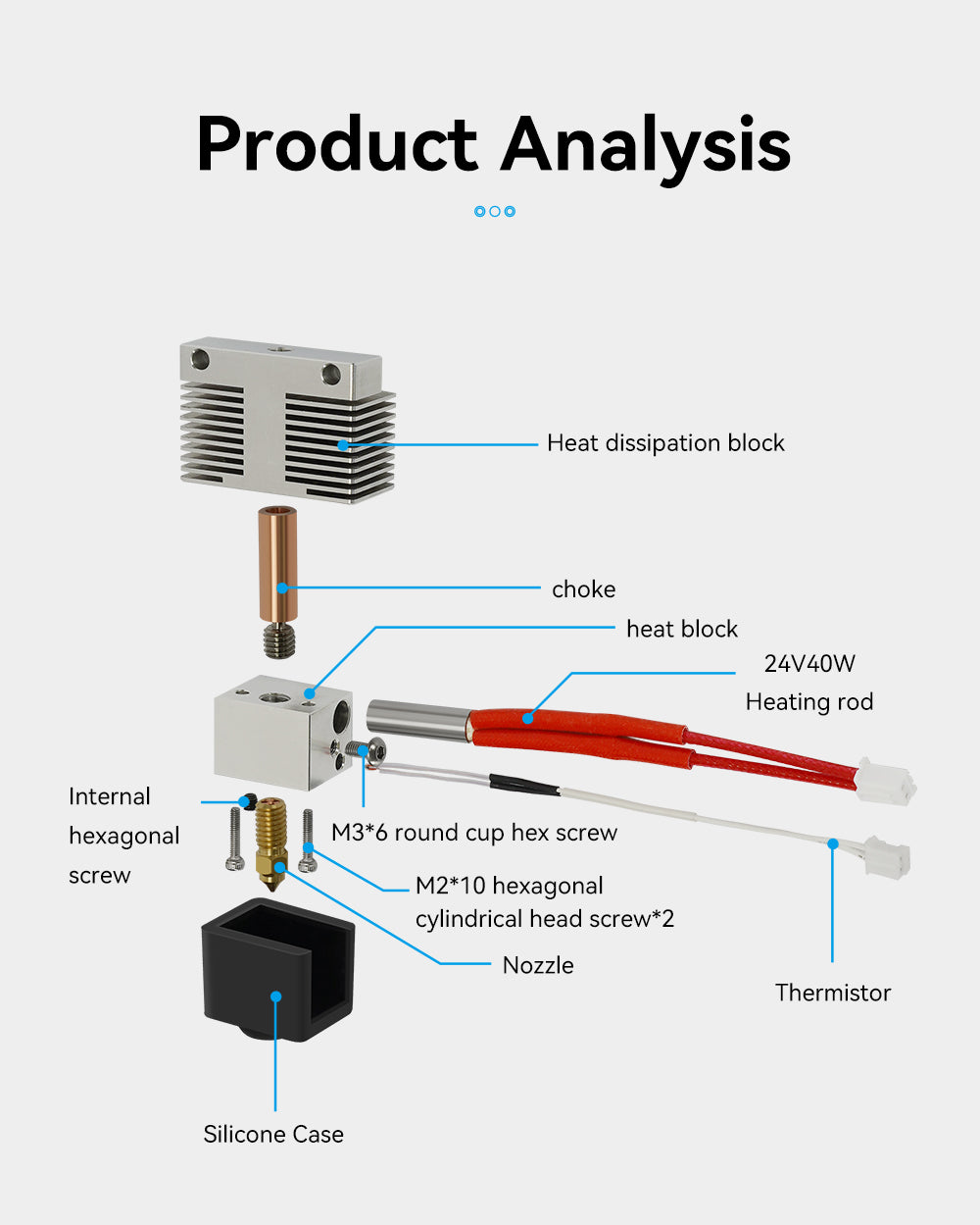 For Elegoo Neptune 4 Neptune 4 pro 24V 50W Hotend kit Bimetal Heatbreak Heated Block Cartridge Heating Rod Thermistor Heatsink-3D Printer Accessories-Kingroon 3D