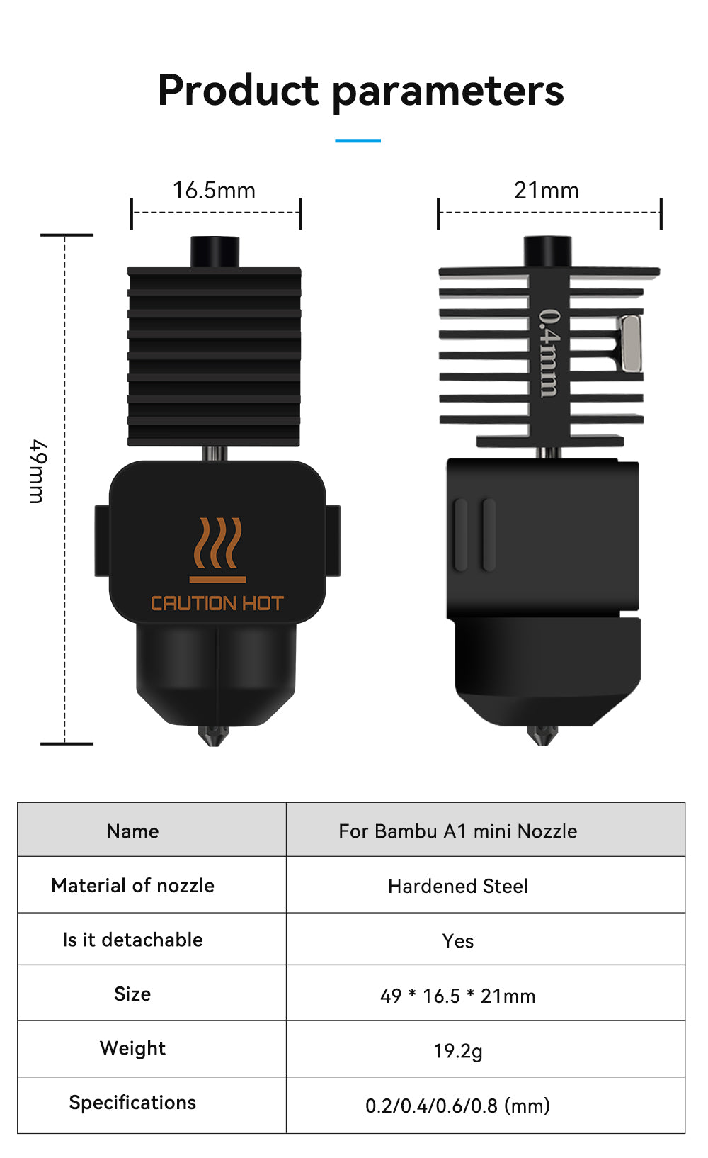 Bambu Lab A1 Mini Hotend with Hardened Steel Nozzle