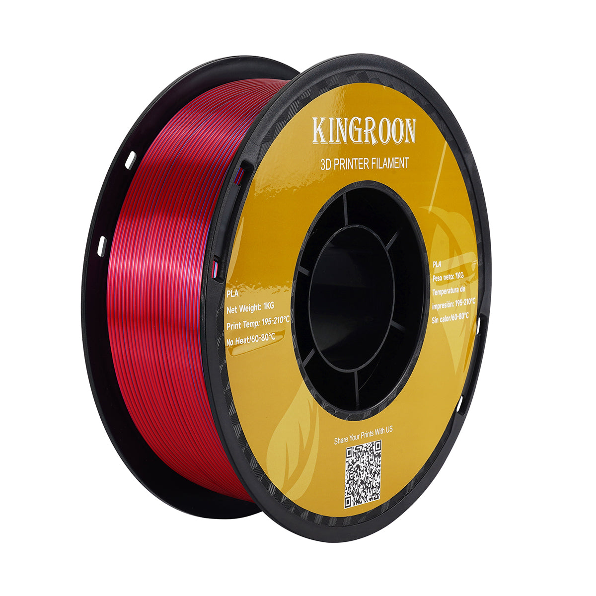 2KG Pack】Tri-Color Silk PLA Filament - Red / Golden / Blue