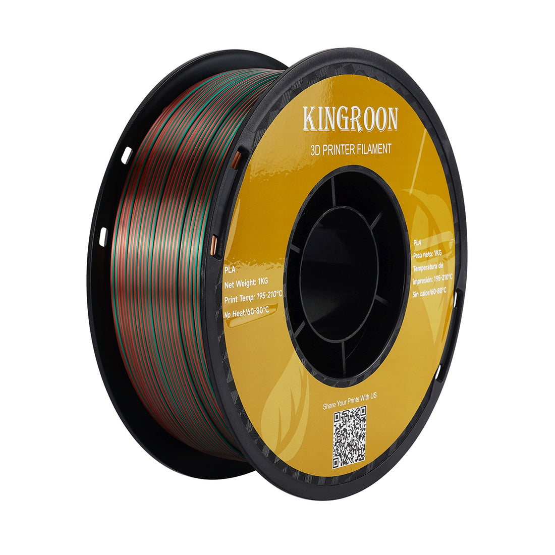 【2KG Pack】Tri-Color Silk PLA Filament - Green / Purple / Copper-3D Print Material-Kingroon 3D