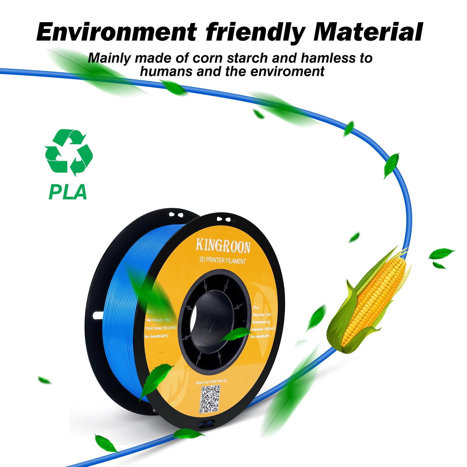 【2KG Pack】Blue PLA 1kg 3D Printer Filament (FRESH)-3D Print Material-Kingroon 3D