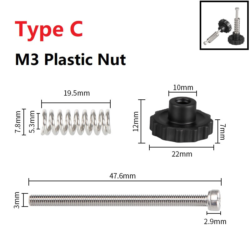 4SETS M3/M4 Screws Nuts Heat Bed Leveling Spring Knob 3D Printers Printer Calibration Accessories-3D Printer Accessories-Kingroon 3D