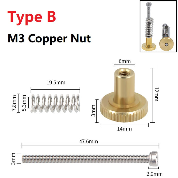 4SETS M3/M4 Screws Nuts Heat Bed Leveling Spring Knob 3D Printers Printer Calibration Accessories
