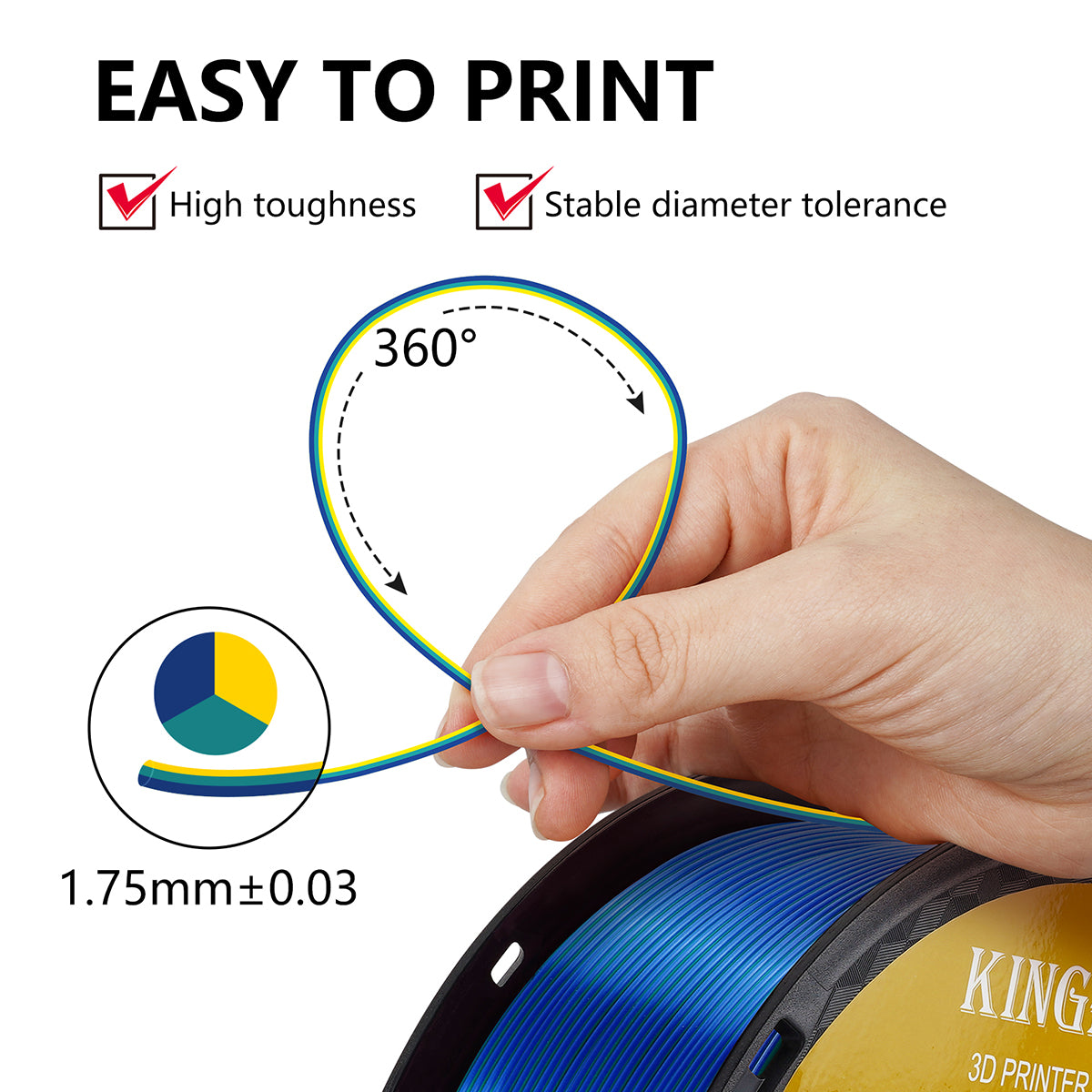 【2KG Pack】Tri-Color Silk PLA Filament - Green / Yellow / Blue-3D Print Material-Kingroon 3D