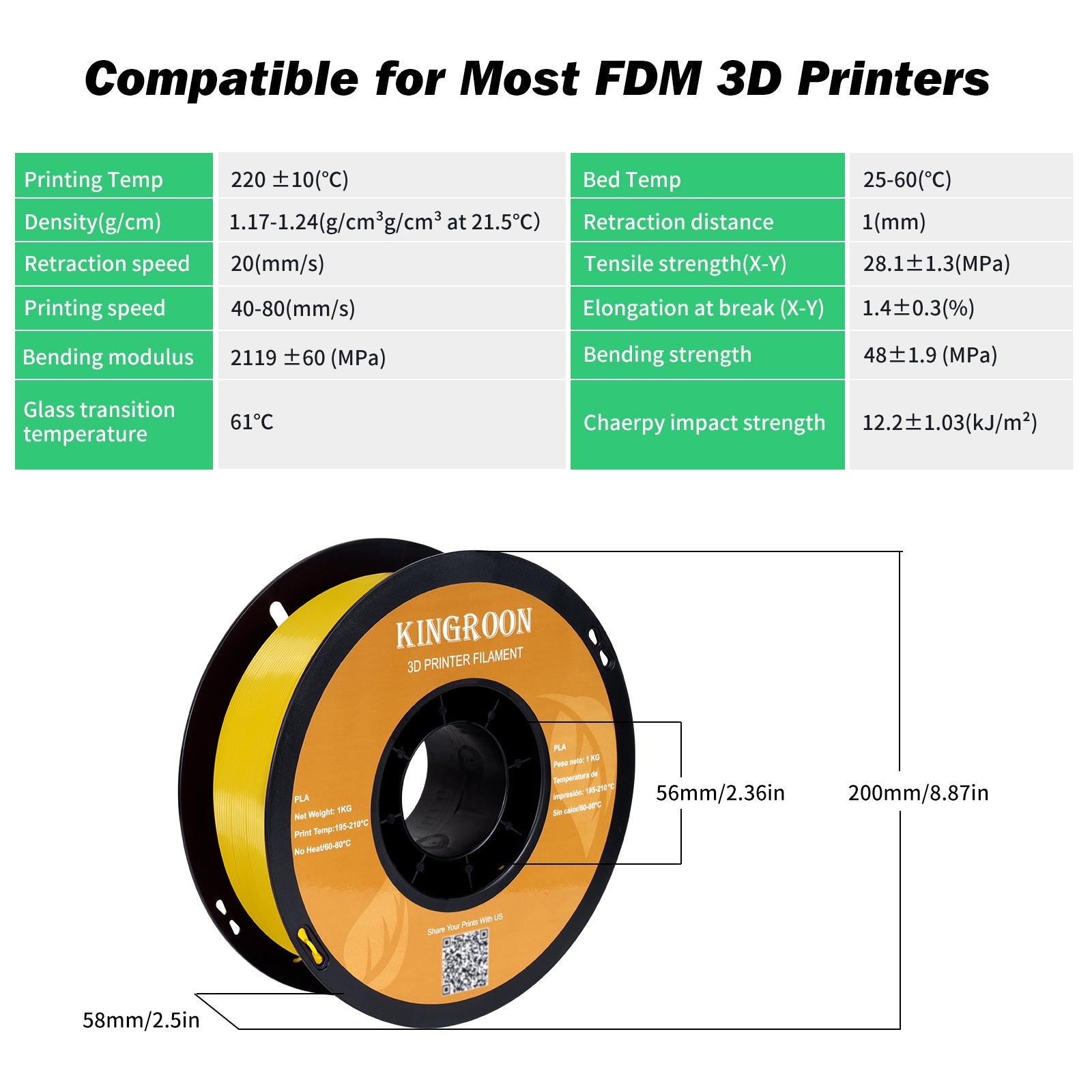 【2KG Pack】Yellow PLA 3D Printing Filament (FRESH)-3D Print Material-Kingroon 3D