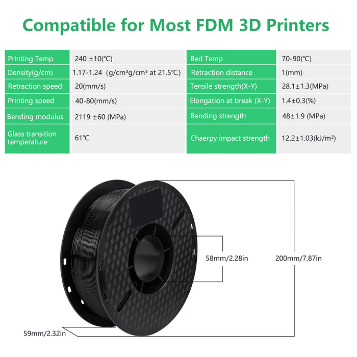 【2KG Pack】Black PETG 1kg 3D Printer Filament-3D Print Material-Kingroon 3D