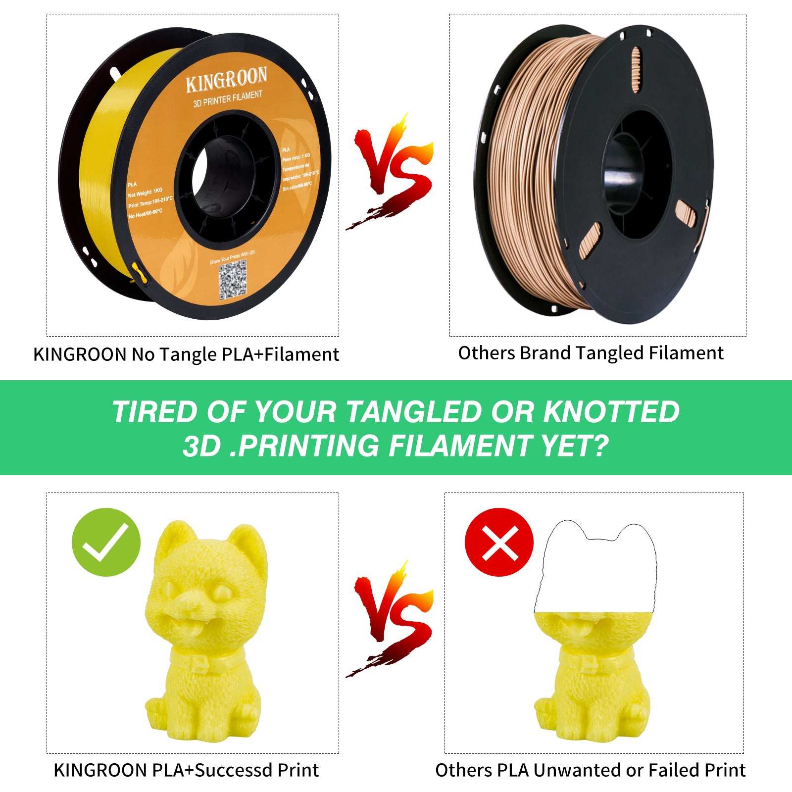 【2KG Pack】Yellow PLA 3D Printing Filament (FRESH)-3D Print Material-Kingroon 3D