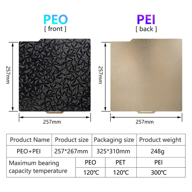 PEO PET PEI 257x257mm Build Plate For Bambu Lab X1 P1P Spring Steel Sheet-3D Printer Accessories-Kingroon 3D