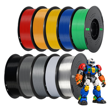 Kingroon PETG 3D Printer Filament, 10 Rolls, Dimensional Accuracy +/- 0.03 mm, 1kg Spool(2.2lbs), 1.75 mm，10KG Ten Colors Black White Grey Red Blue Green Yellow Orange Transparent Silver-Kingroon 3D