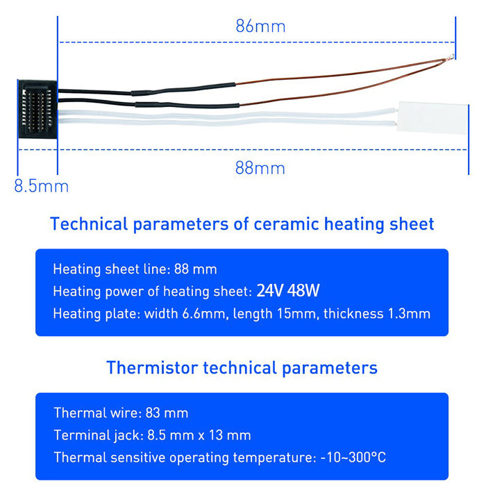 Technical parameters of ceramic heating sheet and thermistor technical parameters.