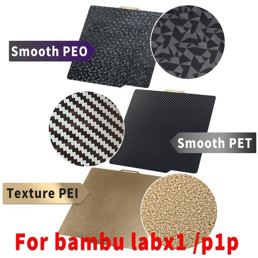 For Bambu lab x1 Build Plate PEI PET PEO 257x257mm Upgrade Double side Spring Steel Sheet Smooth PEO PET Texture PEI for lab p1p-3D Printer Accessories-Kingroon 3D