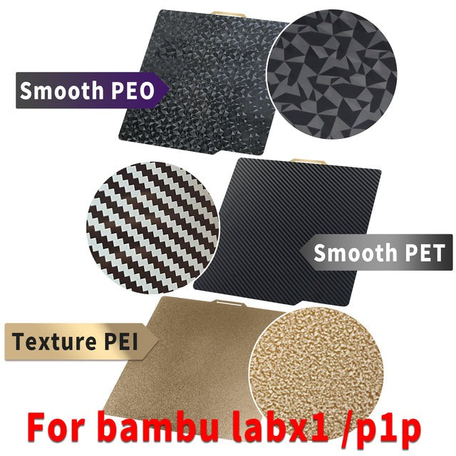 For Bambu lab x1 Build Plate PEI PET PEO 257x257mm Upgrade Double side Spring Steel Sheet Smooth PEO PET Texture PEI for lab p1p