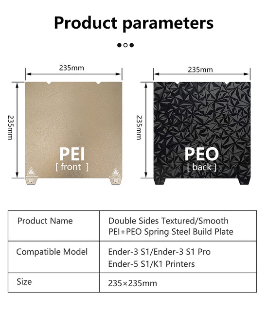 PEO PET Build Plate Spring Steel For Creality K1 Heat Bed 235*235mm For Ender-3 S1/Ender-3 S1 Pro/Ender-5 S1 3D Printer-3D Printer Accessories-Kingroon 3D