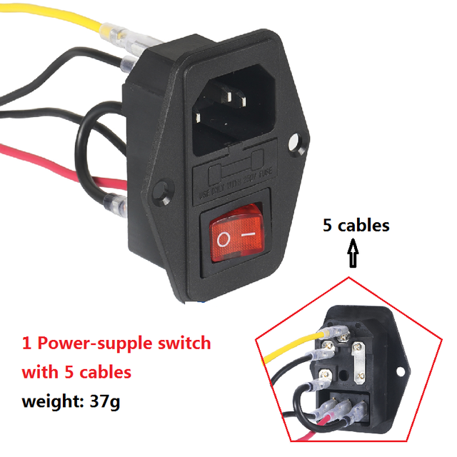10A 250V Power Supply Switch with Cables AC Part 3 in 1 Fuse Socket Outlet