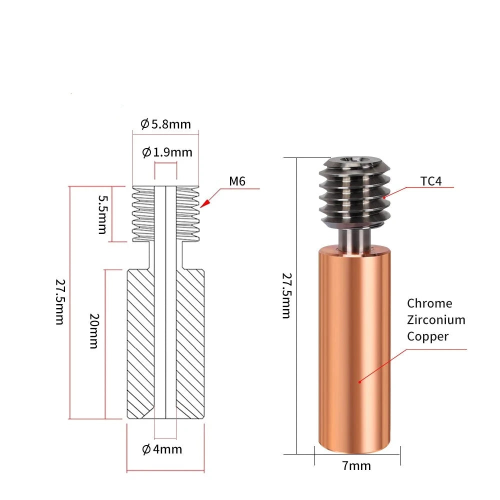 CR10 Heated Block Aluminum Brass Plated Copper Extruder Hotend Bi-Metal Heatbreak Throat for Ender 3 3D Printer-3D Printer Accessories-Kingroon 3D