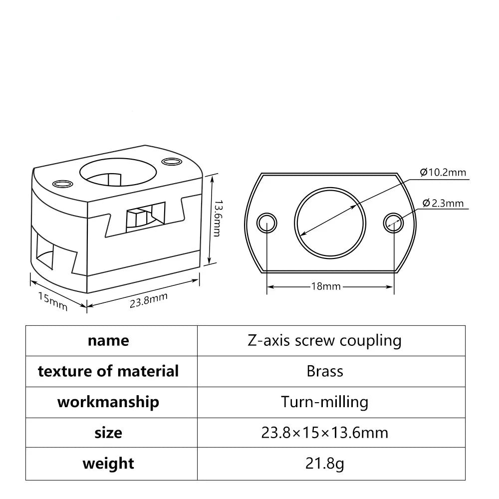 18mm Oldham Coupling Brass T8 Z-Axis Screw Coupler