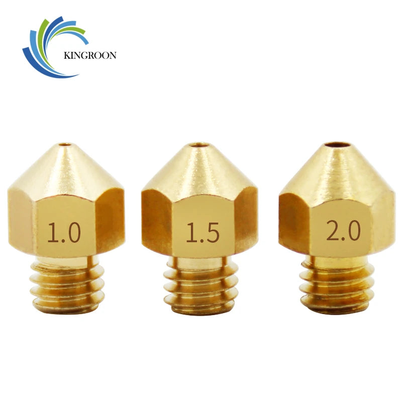 M6 Copper Nozzle 1.0mm 1.5mm 2.0mm Larger Diameter Nozzles For 1.75mm 3mm Filament Big Hole Brass Nozzle-Kingroon 3D