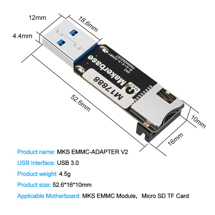 Bogjiru Adattatore MKS EMMC USB3.0 ad velocità MKS EMMC-Adapter V2 per modulo EMMC MicroSD e Scheda di Memoria TF Bogjiru Adattatore MKS EMMC USB3.0 ad velocità MKS EMMC-Adapter V2 per modulo EMMC MicroSD e Scheda di Memoria TF