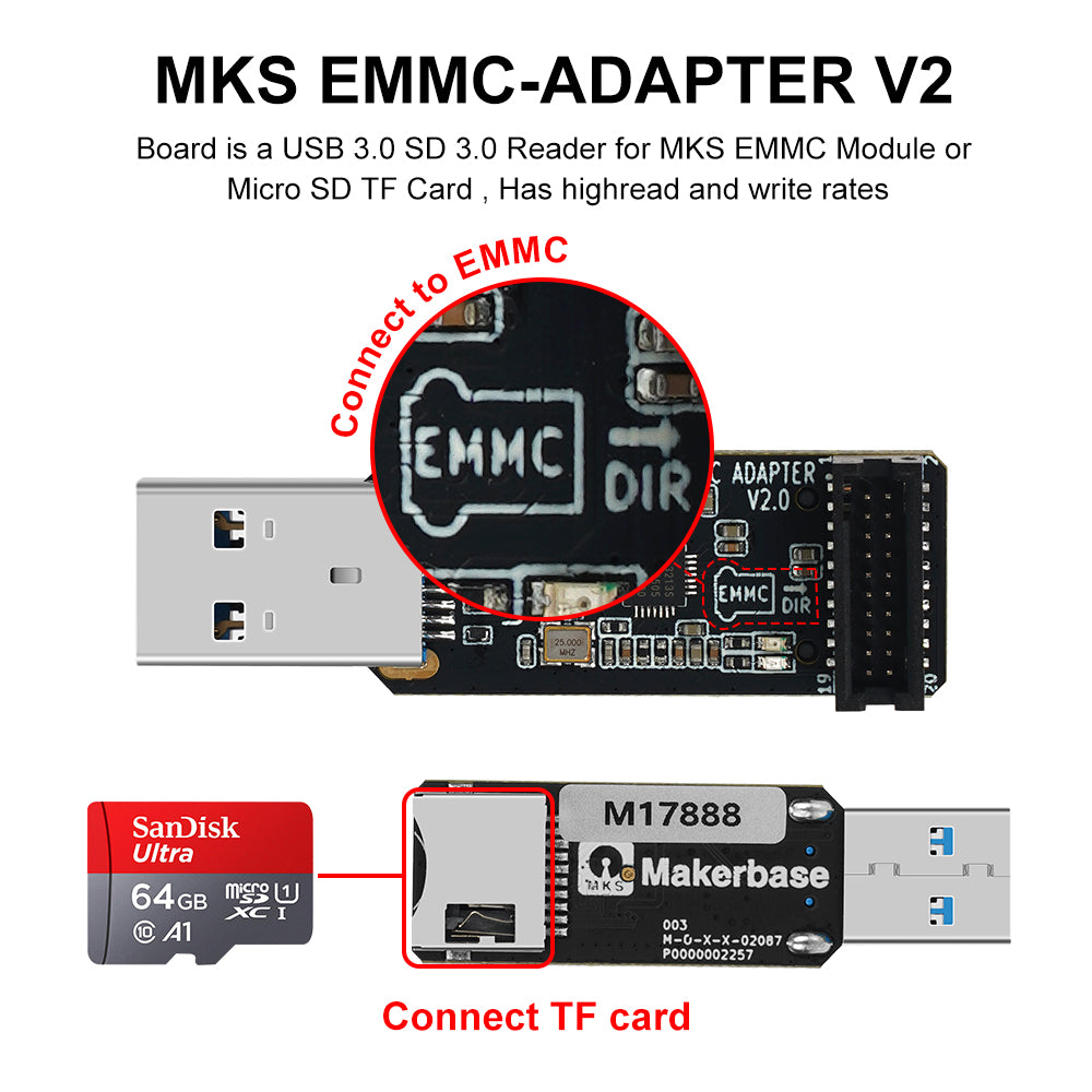 MKS EMMC Adattatore V2 Modulo Lettore di Schede USB 3.0, Alta velocità, Design Intuitivo per Modulo MKS EMMC, Scheda di Memoria Micro Storage MKS EMMC Adattatore V2 Modulo Lettore di Schede USB 3.0, Alta velocità, Design Intuitivo per Modulo MKS EMMC, Scheda di Memoria Micro Storage