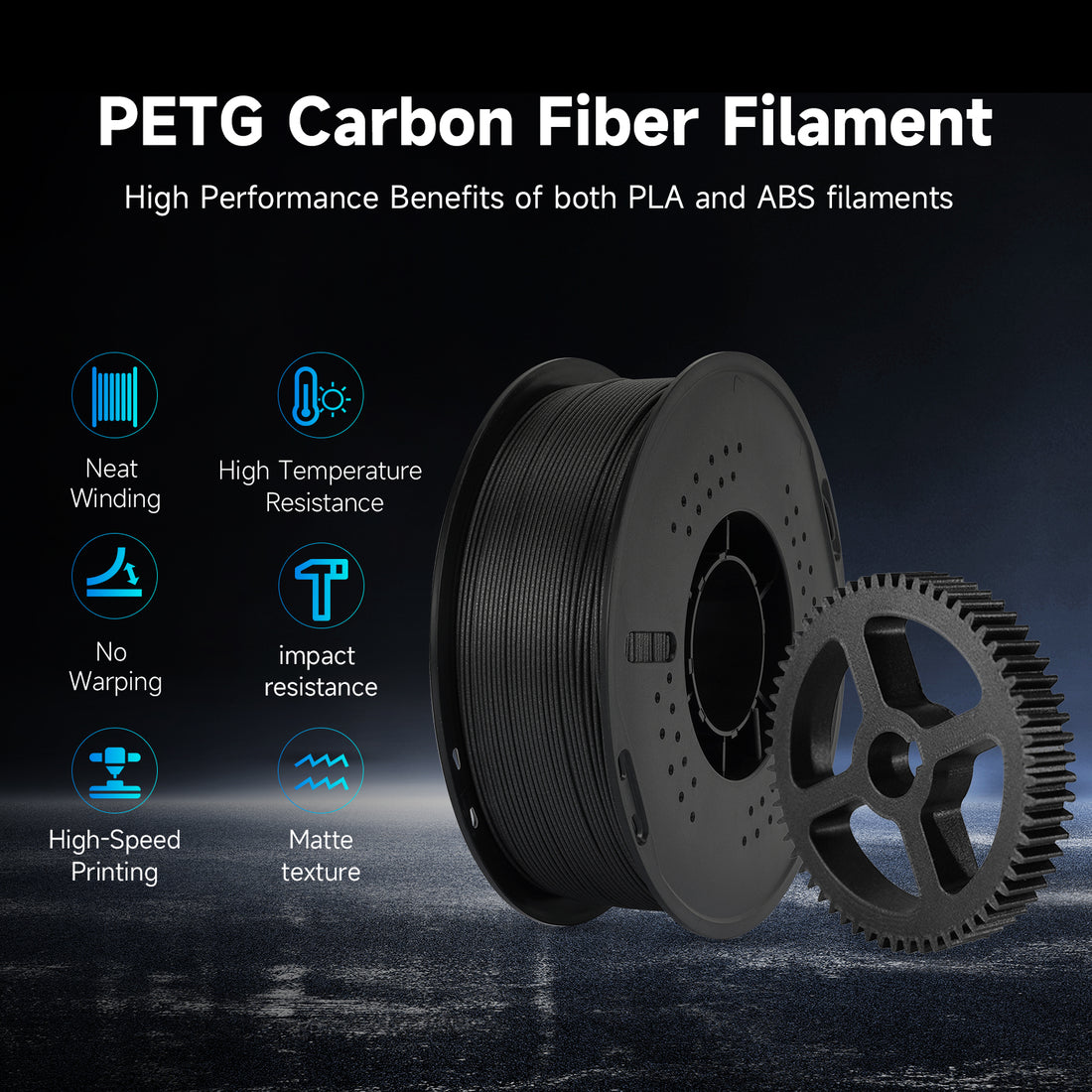 KINGROON PETG Carbon Fiber Black Filament-3D Print Material-Kingroon 3D