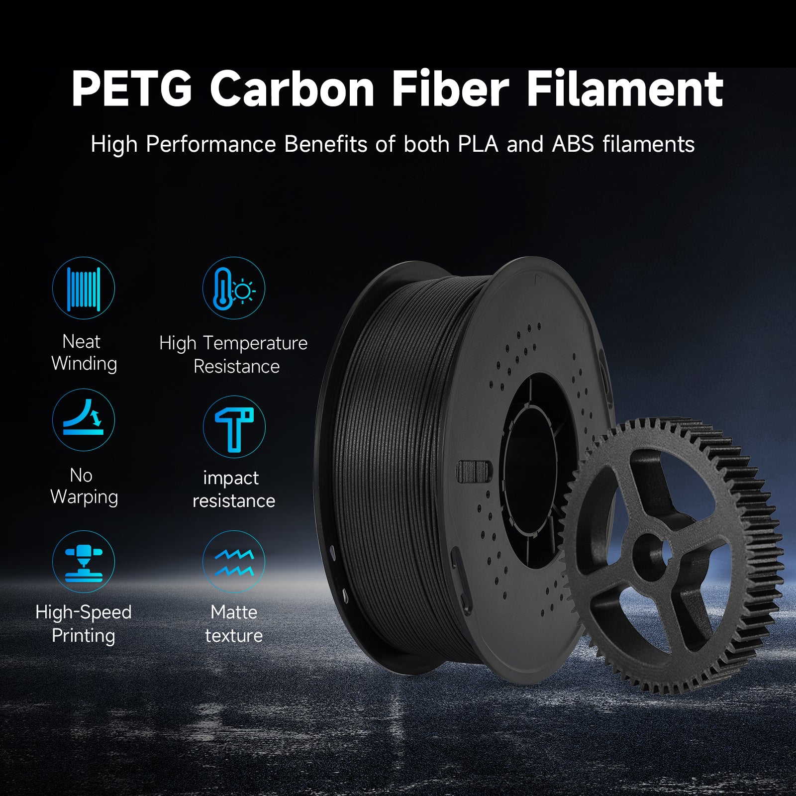 KINGROON PETG Carbon Fiber Black Filament-3D Print Material-Kingroon 3D