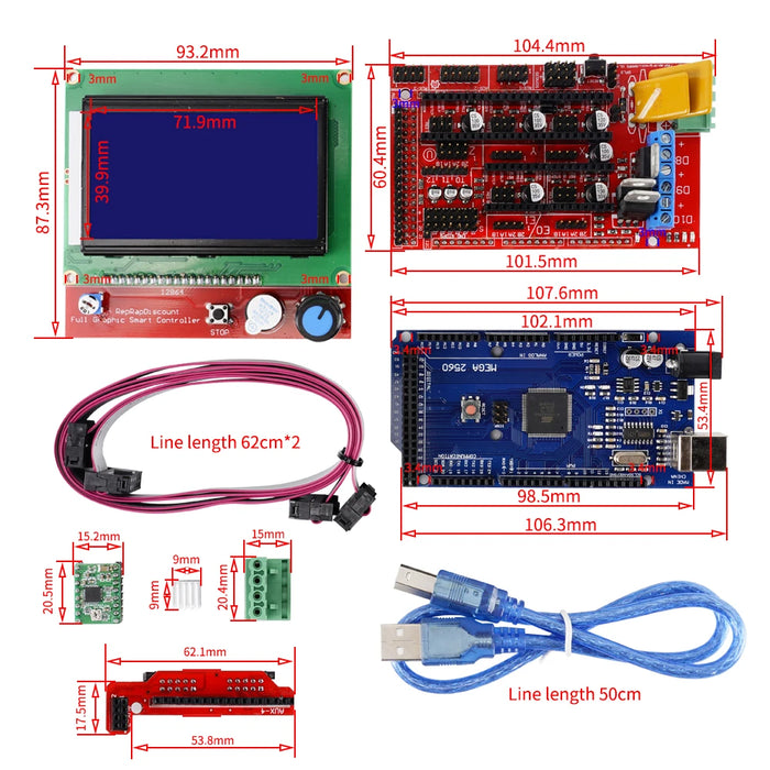 2004/12864 LCD Motherboard Kit 2560 Ramps 1.4 Controller Mainboard A4988 Stepper Driver Module For 3D Printer Arduino