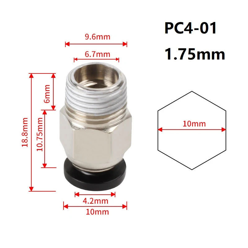 PC4-01 PC4-M5 PC4-M6 Pneumatic Connectors Feeding Remote Bowden M10 Thread-3D Printer Accessories-Kingroon 3D