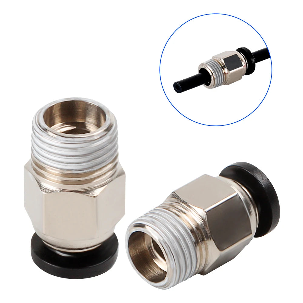 QitinDasen Lot 30 Connecteurs Pneumatiques 3D – 15x PC4-M6 + 15x PC4-M10 – Cuivre & Acier Inox Pour Imprimante 3D