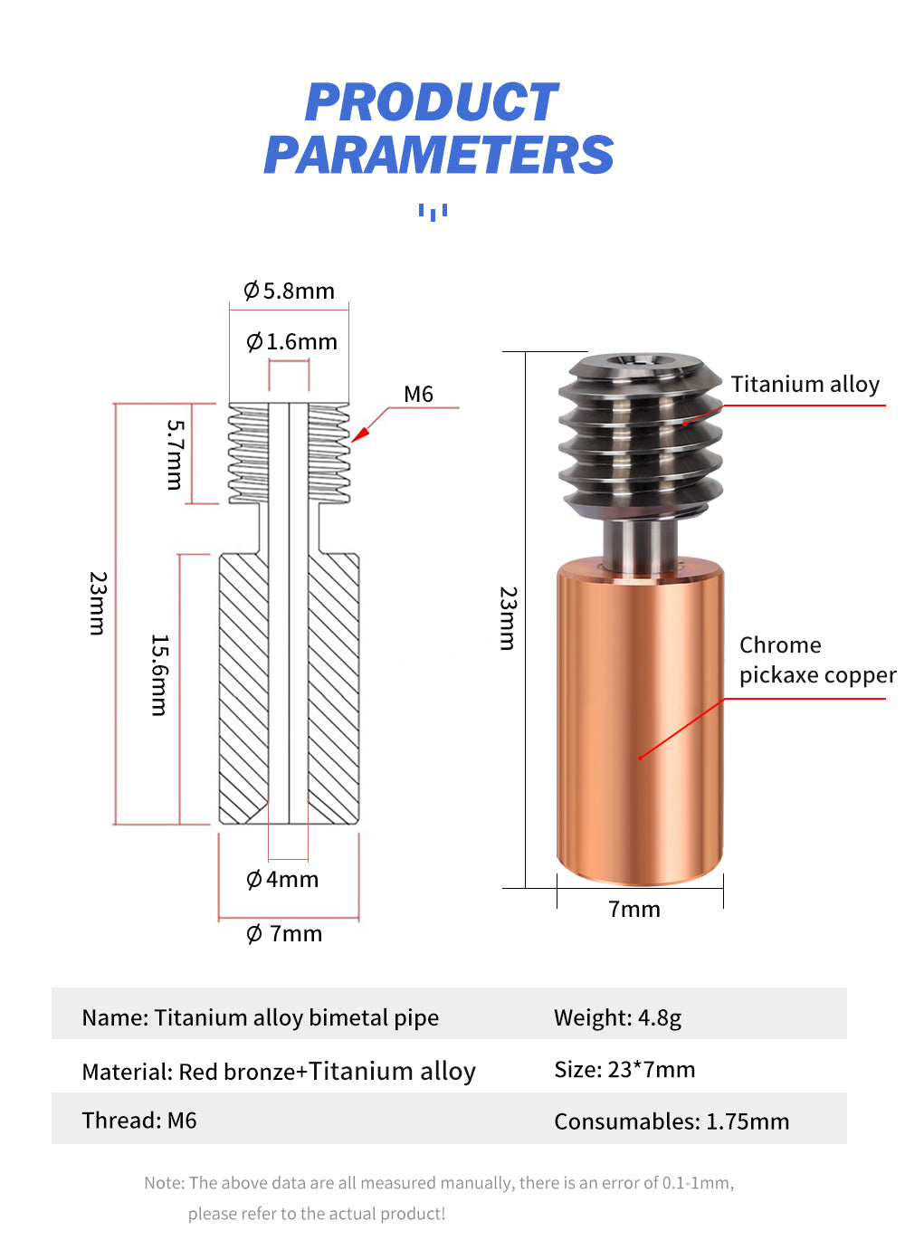 Titanium alloy Bi-Metal Heatbreak For Flyingbear Ghost 6 5, Wholesale 3D Printer Throat For Flying Bear Ghost 6 5 Ghost6-3D Printer Accessories-Kingroon 3D