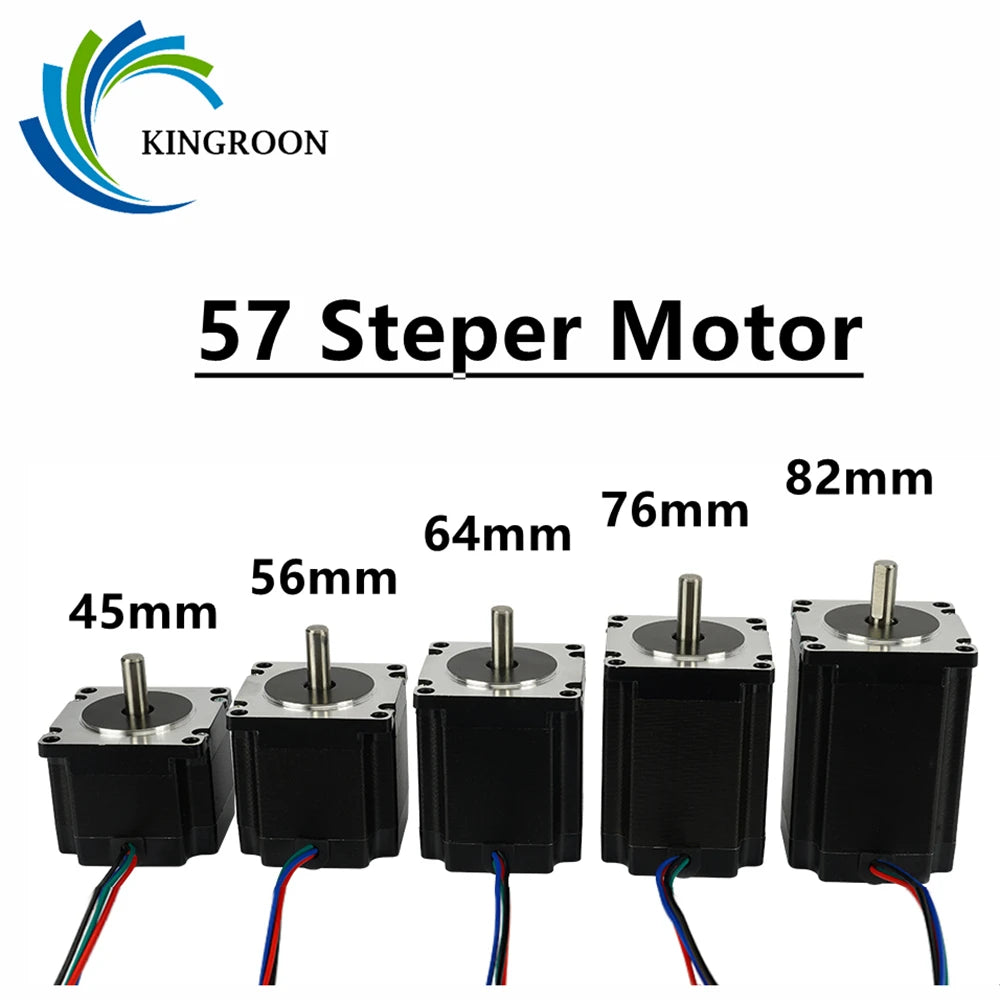 Stepper 57 Motor 45mm 56mm 64mm 76mm 82mm Height Square Motors With 1 Meter Cable Black 3D Printer Parts , No Terminal-3D Printer Accessories-Kingroon 3D