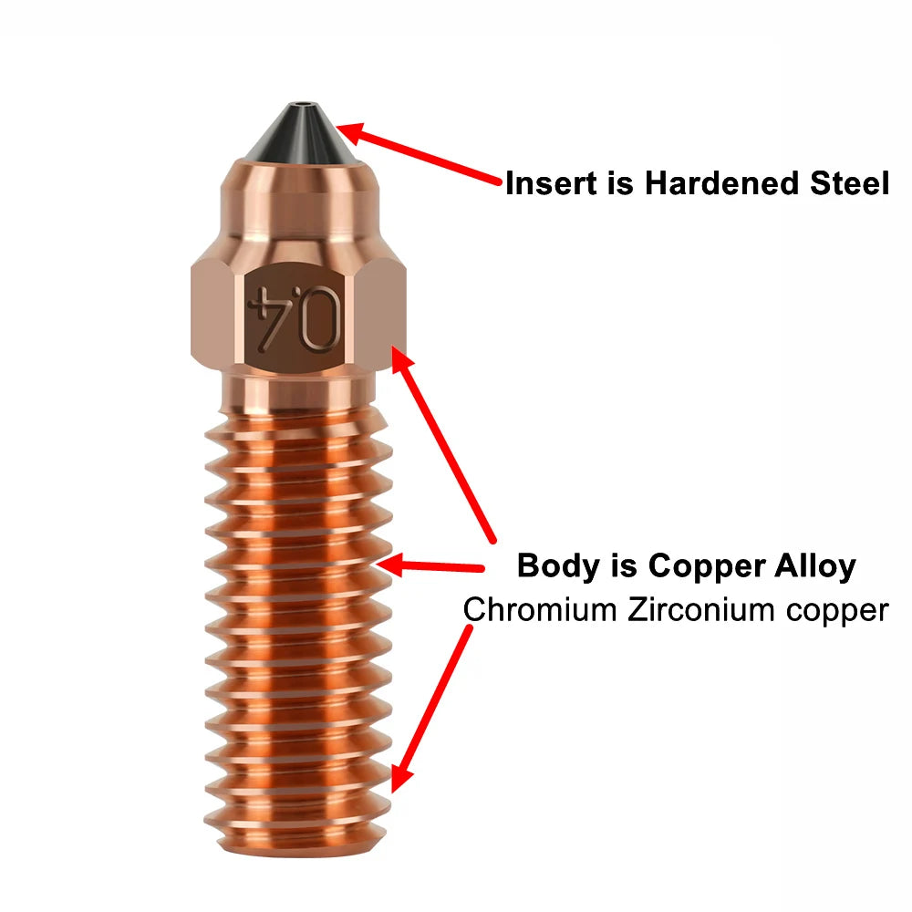 Ender 3 V3 KE Nozzle Bimetal Chromium Zirconium Copper Body + Hardened Steel Inset, 3D Printer Nozzles For Creality K1 K1MAX-3D Printer Accessories-Kingroon 3D