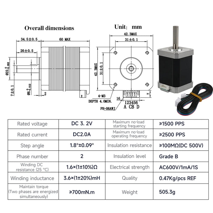 Stepper 42 Motor 48MM 60MM Height Square Motors 17HS8401 17HS8401S With Cable Black Sliver-Kingroon 3D