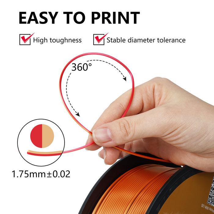 【2KG Pack】Dual Color Silk PLA Filament - Red / Golden