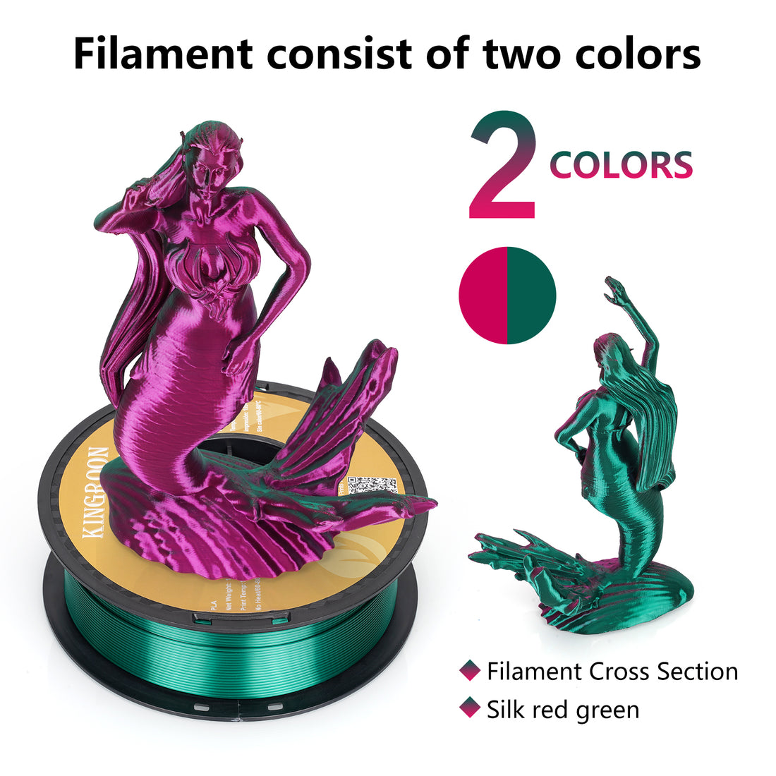 【2KG Pack】Dual Color Silk PLA Filament - Green / Red-3D Print Material-Kingroon 3D