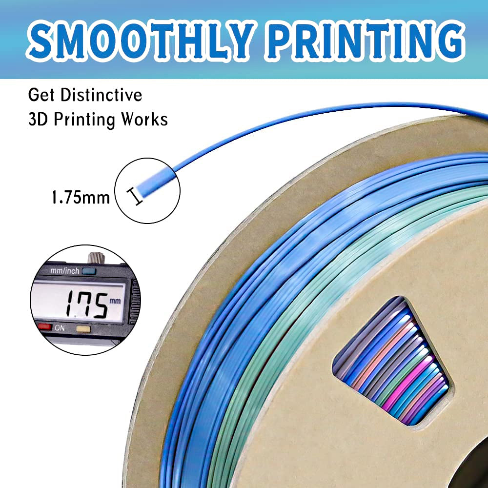 Silk Rainbow PLA Filament with Cardboard Spool 1kg2.2lbs