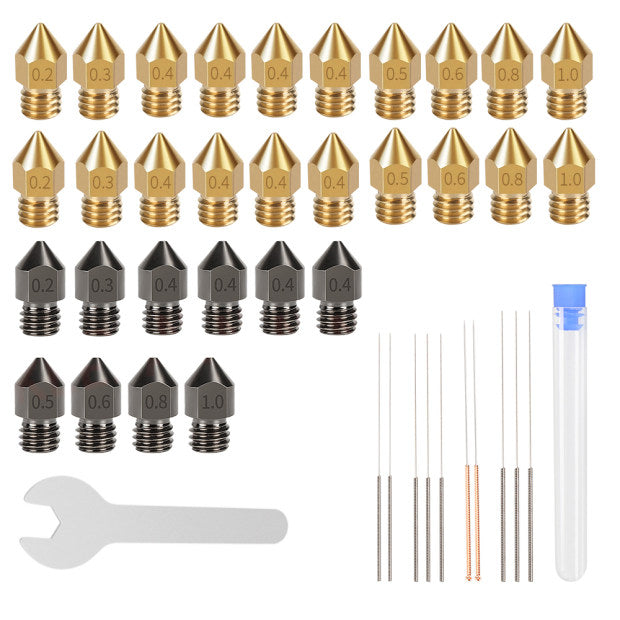 MK8 Brass Tip Nozzles, Small Resistance Nozzle Cleaning Kit Stainless Steel  35 Pcs Set For Replacement 